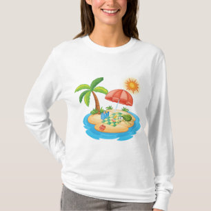 Camiseta Picnic en la playa de la isla tropical con tortuga