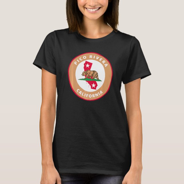 Camiseta Pico Rivera California Ca Flag And Bear Badge Souv (Anverso)