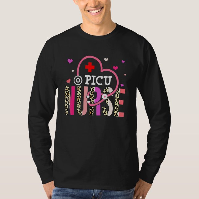 Camiseta PICU Nurse Valentines Day Leopard Heart Stethoscop (Anverso)