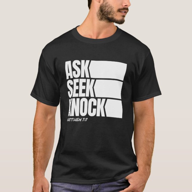 Camiseta Pide Busca Llama Mateo 77 Fe Cristiana Versículo B (Anverso)