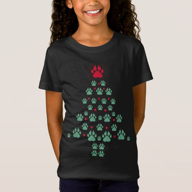 Camiseta Pie de garras de perro súper lindo Imprimir árbol  (Anverso)