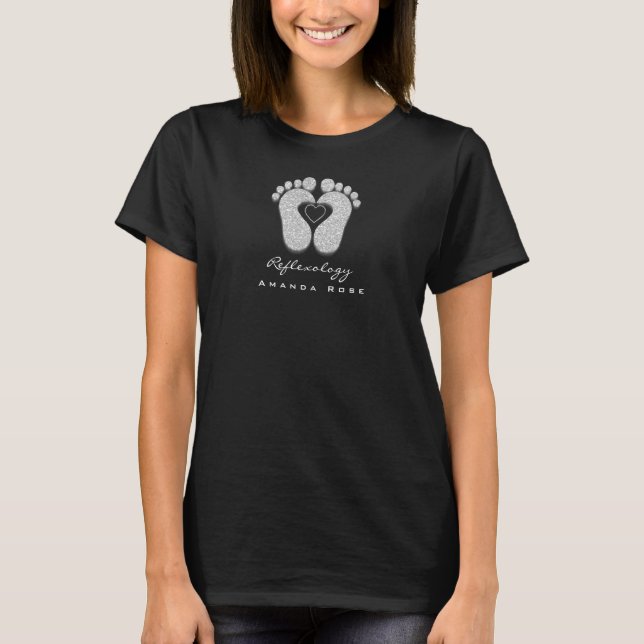 Camiseta Pie de masaje de reflexología para el negro brilla (Anverso)