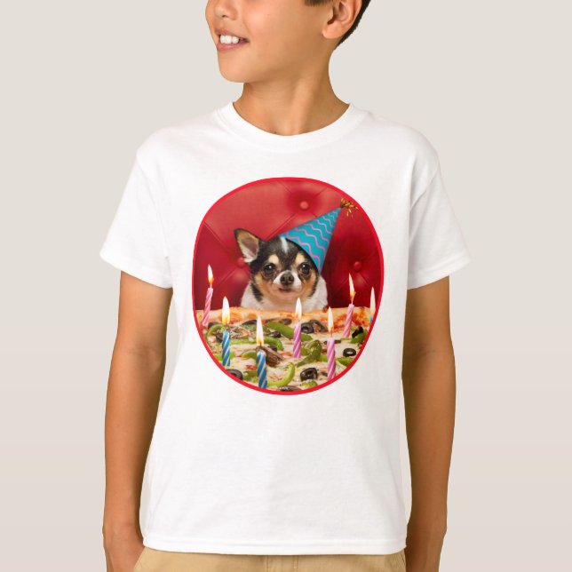 Camiseta Pie de pizza de cumpleaños de Chihuahua (Anverso)