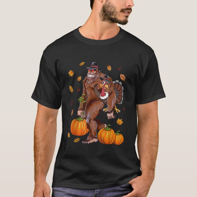 Camiseta Pie gigante Sasquatch Turquía Calabaza feliz graci (Anverso)