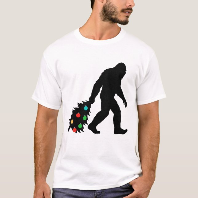 Camiseta Pie Grande arrastrando árbol de Navidad (Anverso)