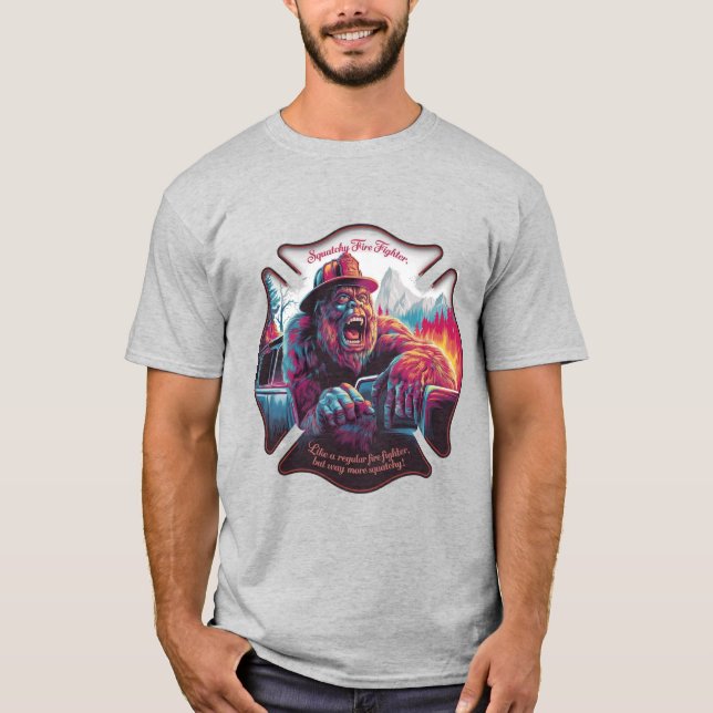 Camiseta Pie grande: Luchador de incendios en cuclillas (Anverso)