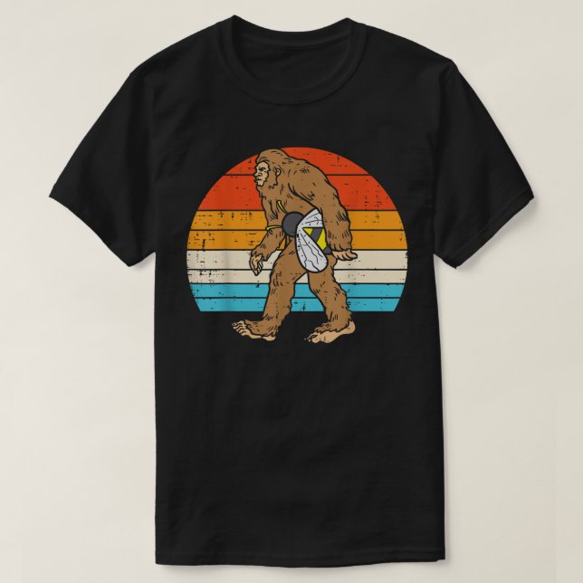 Camiseta Pie Grande Sasquatch Abeja Atardecer Retro Apicult (Diseño del anverso)