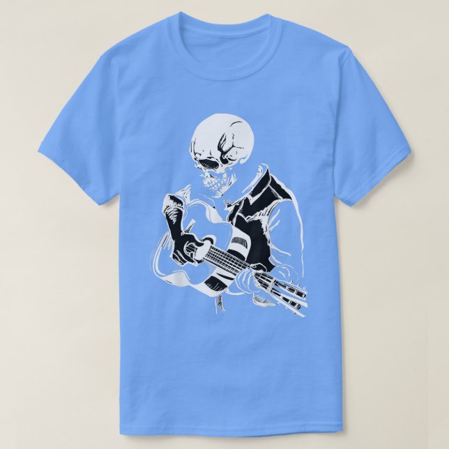 Camiseta Piedra acústica Skeleton Head tocando guitarra  (Diseño del anverso)