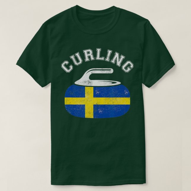 Camiseta Piedra curling con bandera de Suecia ondulada (Diseño del anverso)