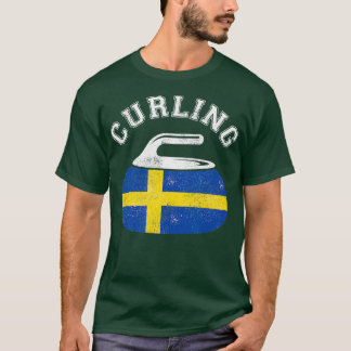 Camiseta Piedra curling con bandera de Suecia ondulada