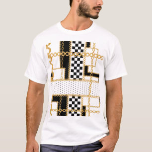 Camiseta Piedras preciosas, cadenas de oro, patrón sin fisu