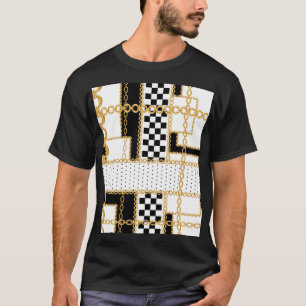 Camiseta Piedras preciosas, cadenas de oro, patrón sin fisu