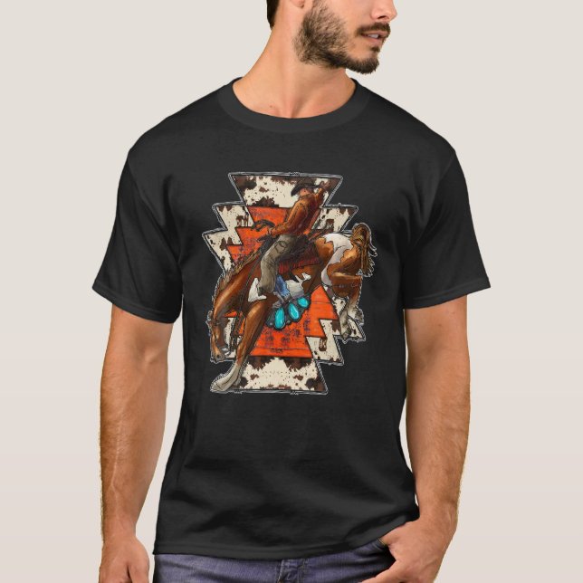 Camiseta Piel de vaca azteca occidental Rodeo Cowgirl Cowbo (Anverso)
