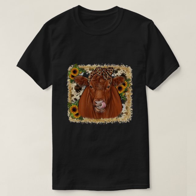 Camiseta Piel de vaca Sunflower Red Angus Vida de agriculto (Diseño del anverso)