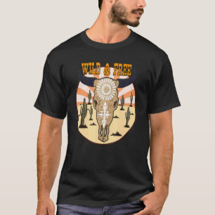 Camiseta Piel de vaca Wild And Free Bull Skull Gemstone Occ