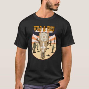 Camiseta Piel de vaca Wild And Free Bull Skull Gemstone Occ