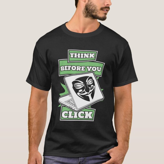 Camiseta Piense Antes De Hacer Clic En Hacker Gorra Negro G (Anverso)