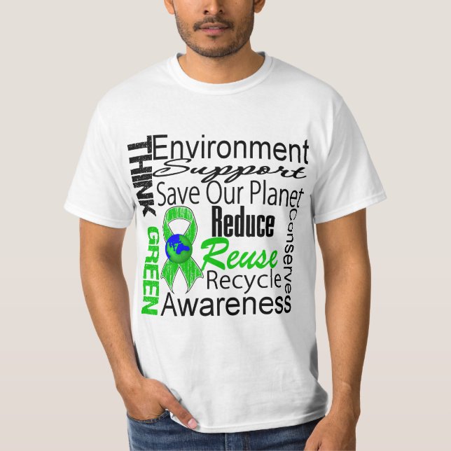 Camiseta Piense el collage verde del ambiente (Anverso)
