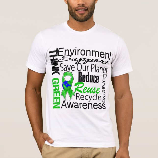 Camiseta Piense el collage verde del ambiente (Anverso)