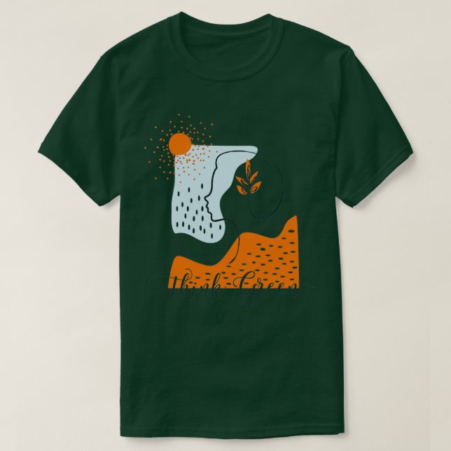 Camiseta Piense en el paisaje abstracto verde con la siluet (Diseño del anverso)