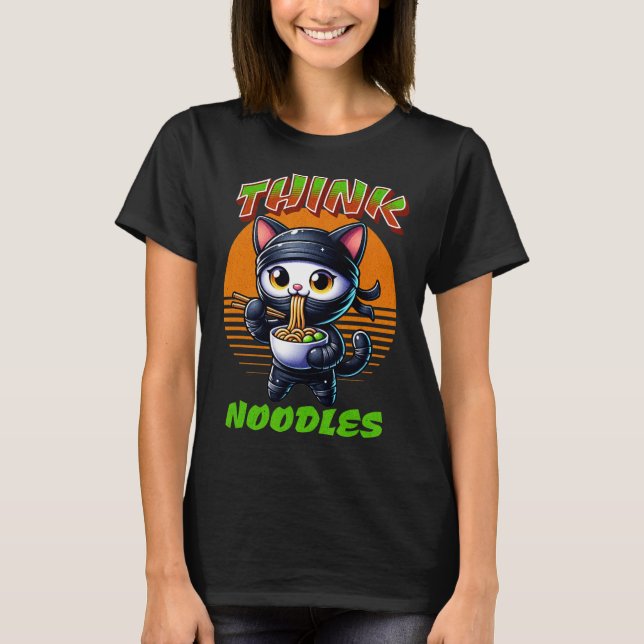 Camiseta Piénsese en los fideos - Mmm Noodles Kawaii Ninja  (Anverso)