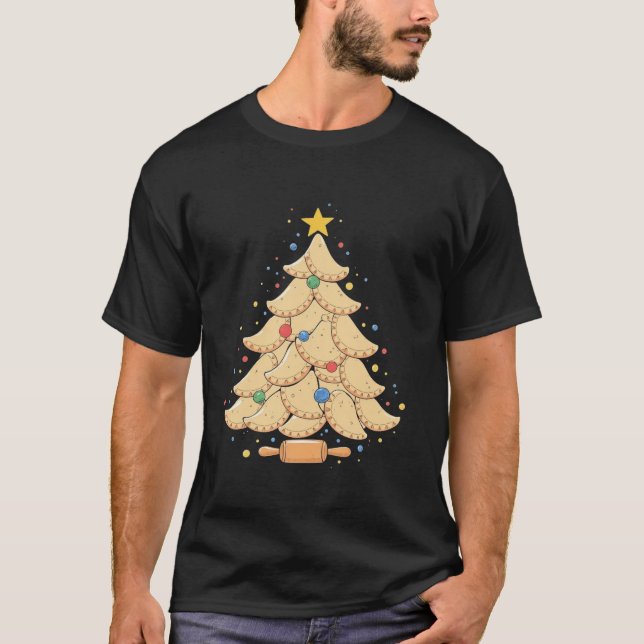 Camiseta Pierogi Tree Navidades polacos Alimentos Funny Tee (Anverso)