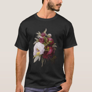 Camiseta Pierre Joseph Redoute White Red Peony Paint Flower