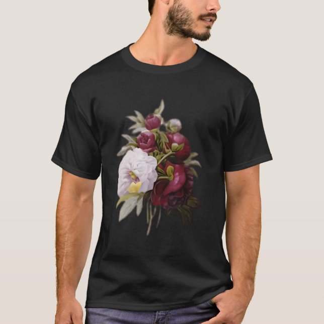 Camiseta Pierre Joseph Redoute White Red Peony Paint Flower (Anverso)