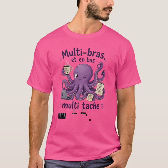 Camiseta Pieuvre Mauve Multi-bras & Multi-tâche – café (Anverso)