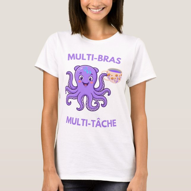 Camiseta Pieuvre Multi-Bras Multitâche avec Café – Humour  (Anverso)