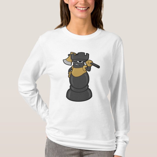 Camiseta Pieza de ajedrez arrollada al ajedrez con hacha (Anverso)