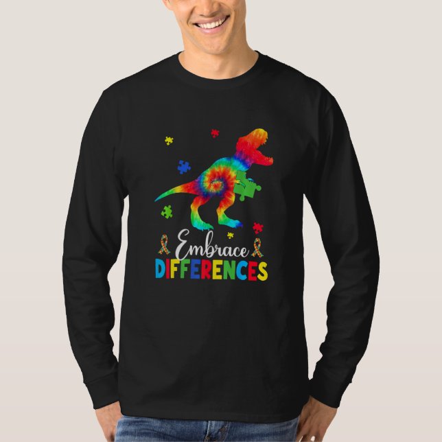 Camiseta Pieza de rompecabezas de dinosaurio autismo abraza (Anverso)