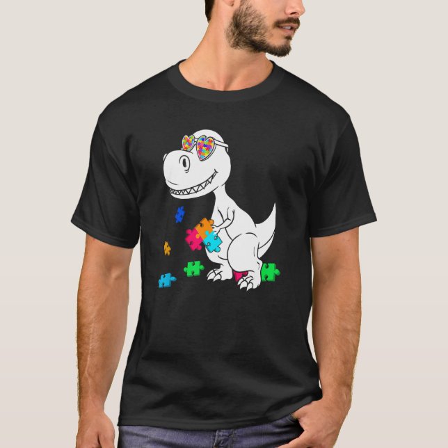Camiseta Pieza de rompecabezas de dinosaurio de concienciac (Anverso)