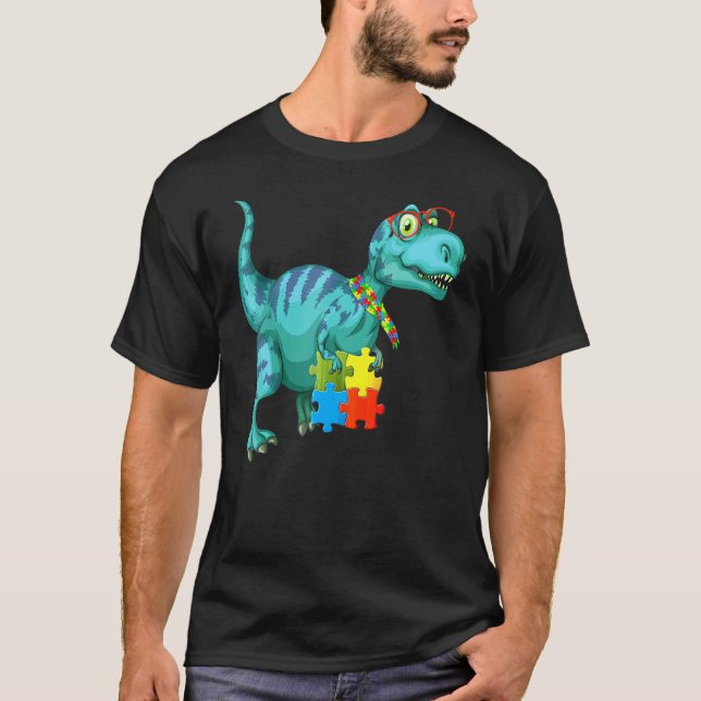 Camiseta Pieza de Rompecabezas de Dinosaurio T Rex Concienc (Anverso)