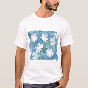 Camiseta Pieza de rompecabezas pintada en azul y verde