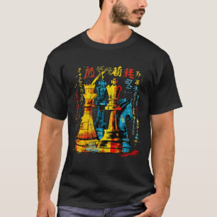 Camiseta Piezas de ajedrez abstractas Mandala Escritura Jap