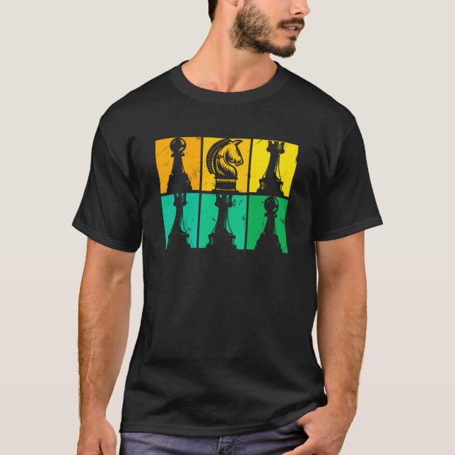 Camiseta Piezas de ajedrez retro Checkmate Gran Maestro Pla (Anverso)