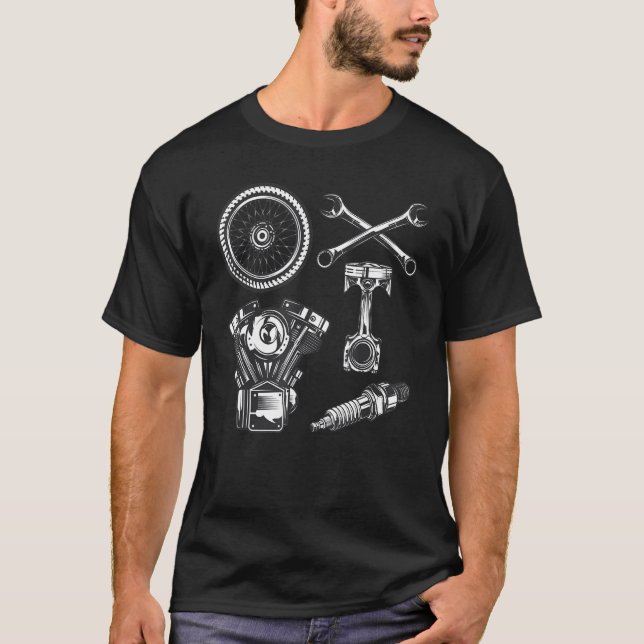 Camiseta Piezas de motocicleta Vintage Retro (Anverso)