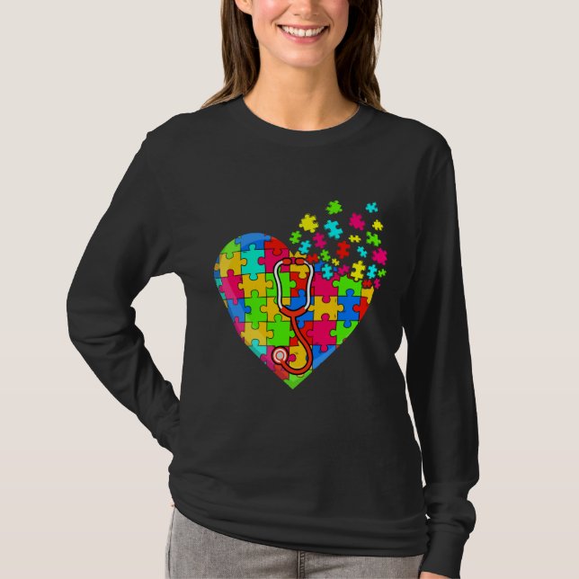 Camiseta Piezas de rompecabezas cardíaco médica apoyan las  (Anverso)