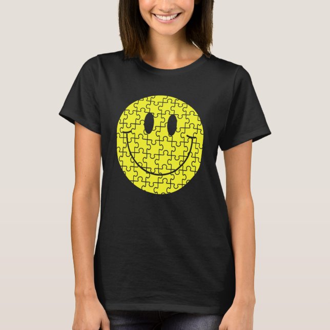 Camiseta Piezas de rompecabezas de sonrisa contenta retro A (Anverso)