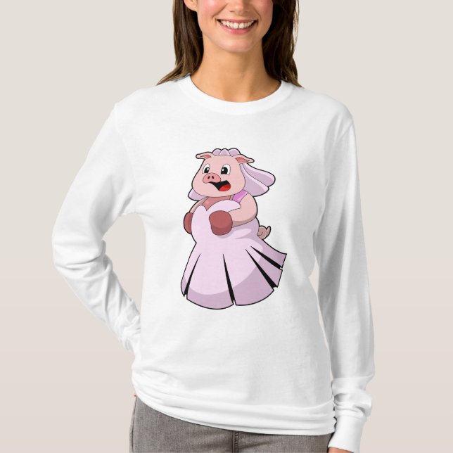 Camiseta Pig as Bride with Wedding dress.PNG (Anverso)