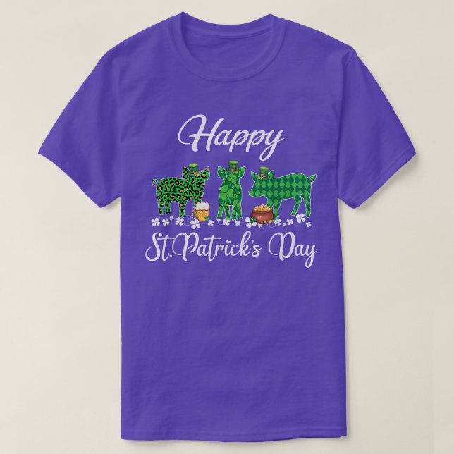 Camiseta Pig Happy St Patrick's Day Shamrock Leopard Plaid  (Diseño del anverso)