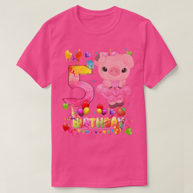 Camiseta Pig Kids 5 Year Old Pig Birthday Girl Cute Pig 5th (Diseño del anverso)