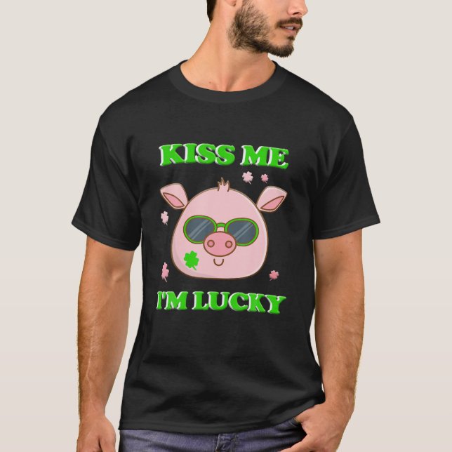 Camiseta Pig Kiss me soy afortunado irlandés St Patricks Da (Anverso)