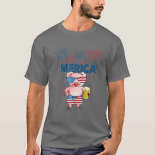 Camiseta Pig Merica 4 De Julio Bandera Americana Beber Amor