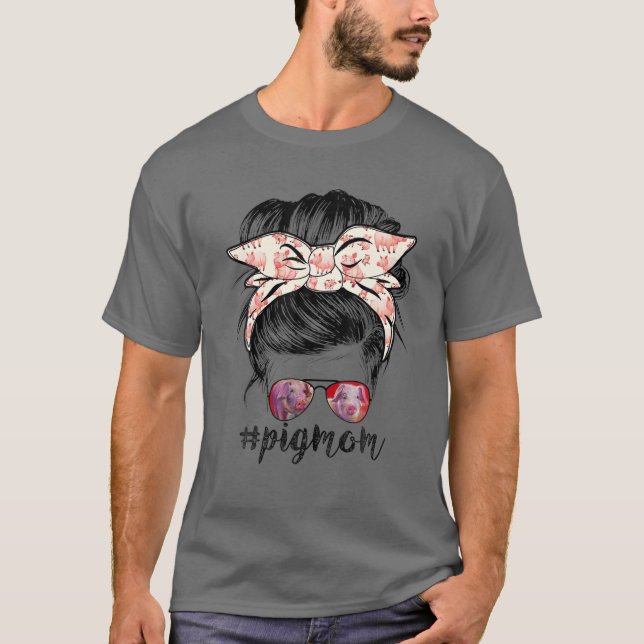 Camiseta Pig Mom Messy Hair En Bun Bandana Pig Mom (Anverso)