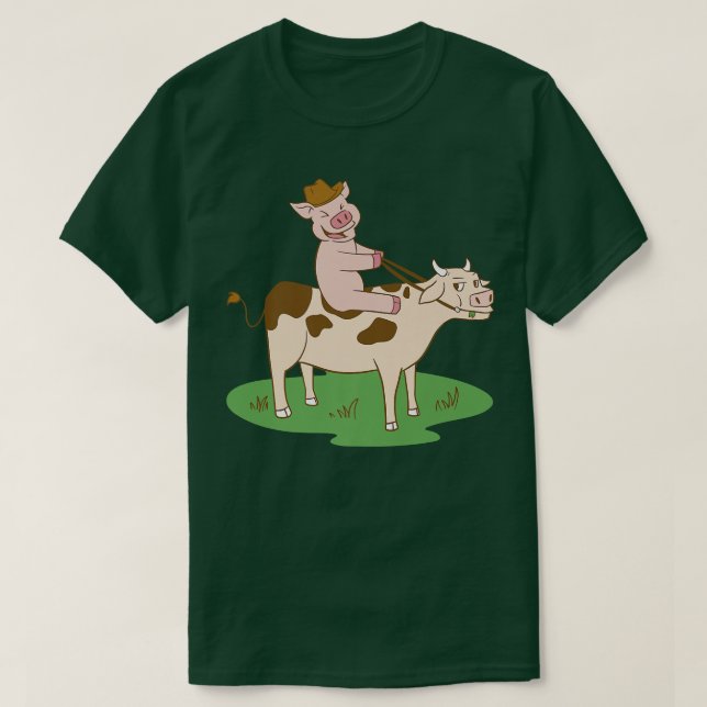 Camiseta Pig Riding A Cow Farm Premium (Diseño del anverso)