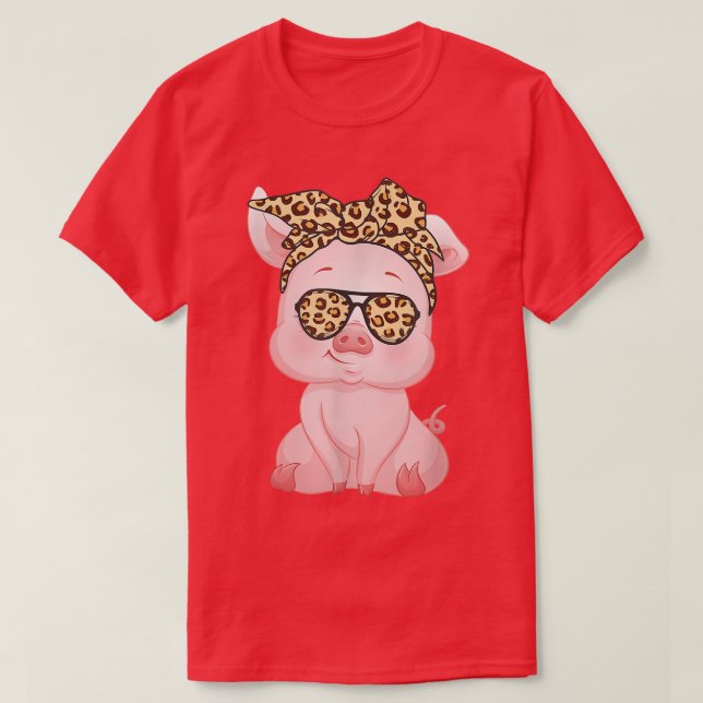 Camiseta Pig With Leopard Headband Flower Cute Pig Lover Fu (Diseño del anverso)