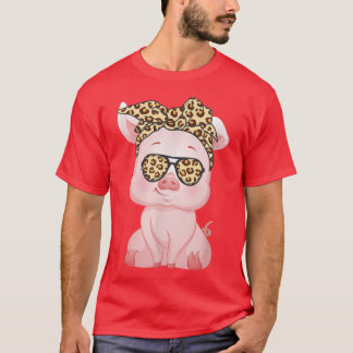 Camiseta Pig With Leopard Headband Flower Cute Pig Lover Fu
