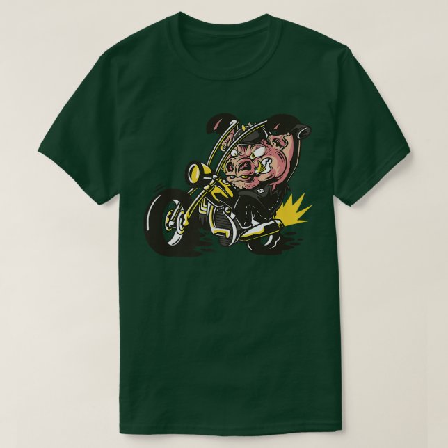Camiseta Pig with pimple cover as a rocker on chopper motor (Diseño del anverso)